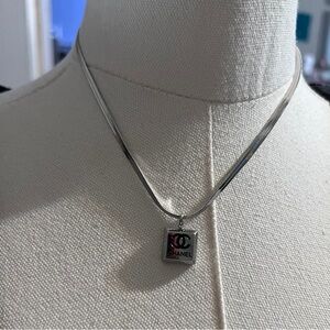 CHANEL Silver and Black Logo Necklace